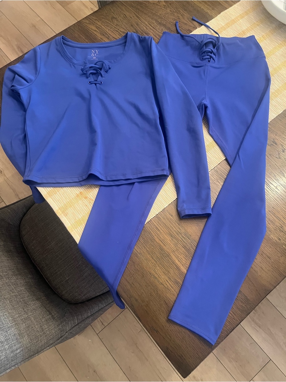 New York & Company Cobalt Blue Lace-Up Active Top